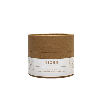 Brown cylindrical container with a white label featuring the brand 'Niobe' on a white background.