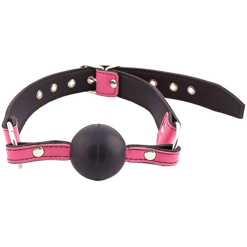 Pink Leather Ball Gag on white background. image 1