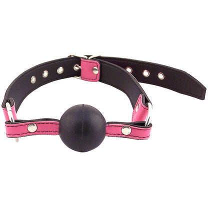 Pink Leather Ball Gag on white background. image 1