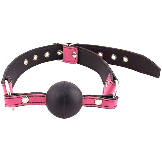 Pink Leather Ball Gag on white background. image 1