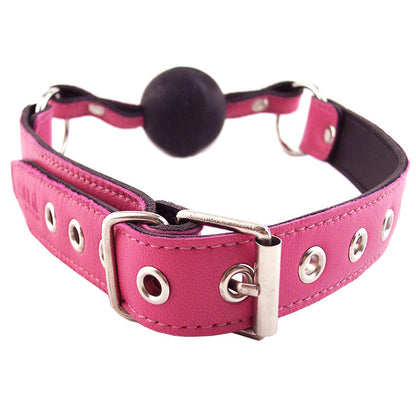 Pink Leather Ball Gag on white background. image 2