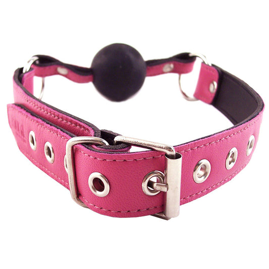 Pink Leather Ball Gag on white background. image 2