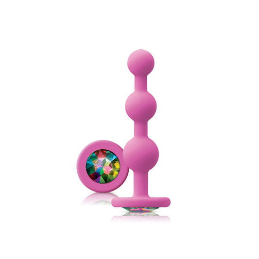 pink and sparkly anal beads on white background. image 1