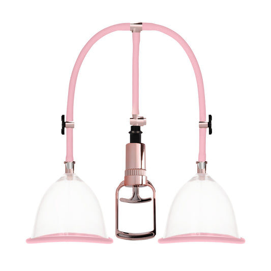 Pink and Rose Gold Breast Pump Medium on white background. image 1