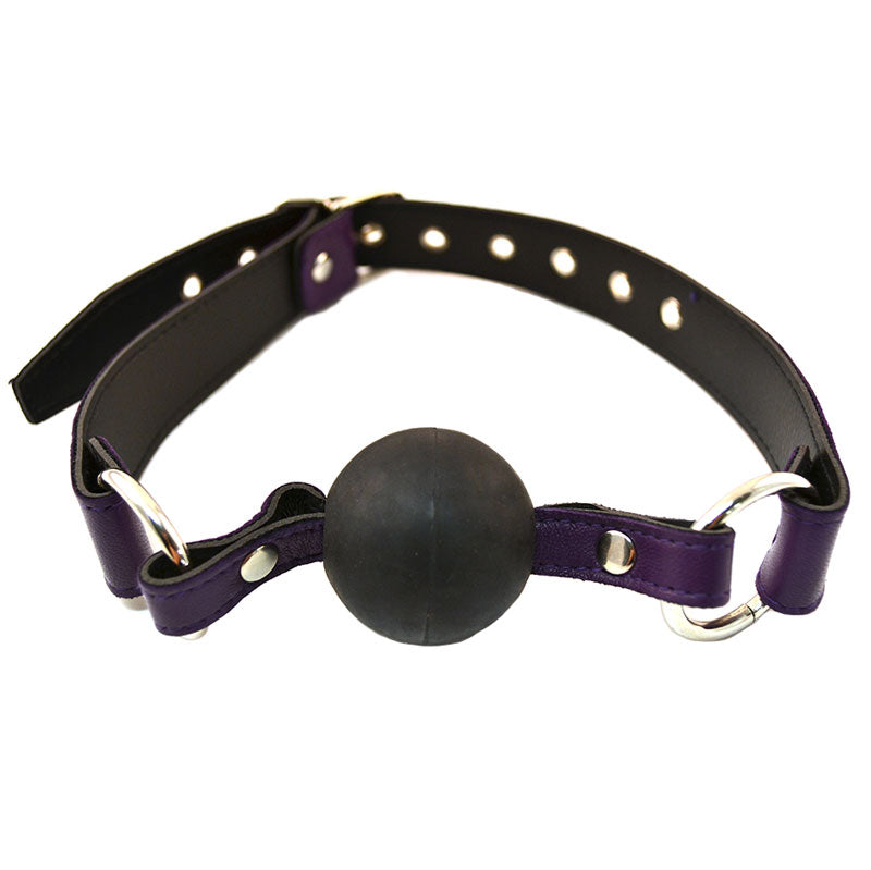 Purple Leather Ball Gag on a white background. image 1