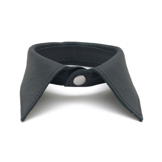 black leather collar on white background. image 1.