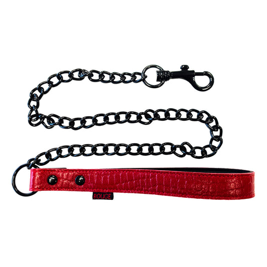 Red Leather Croc Print Lead on white background. image 1