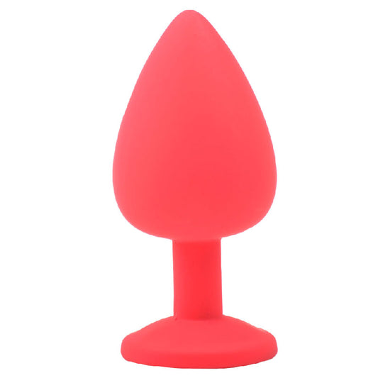 Red Jewelled Silicone Butt Plug Large on white background. image 2
