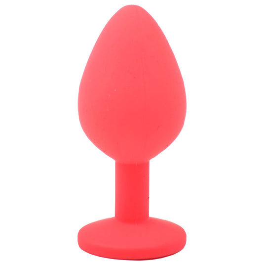 Red Jewelled Silicone Butt Plug Medium on white background. image 2