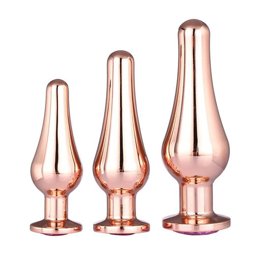 Rose Gold Butt Plug Set of 3 on white background. image 1