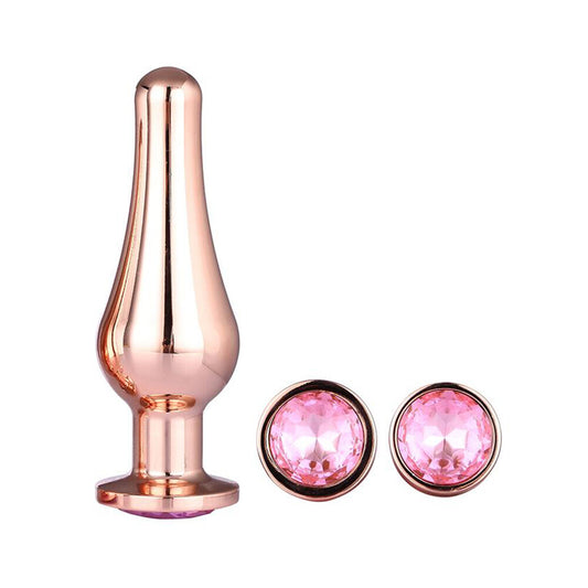 Rose Gold Butt Plug with jewels on white background. image 2