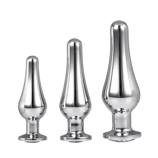 Silver Butt Plug Set of 3 on white background. image 1