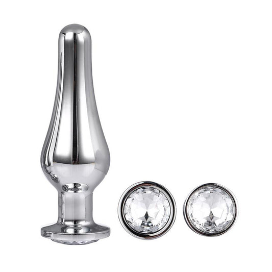 Silver Butt Plug with jewels on white background. image 2