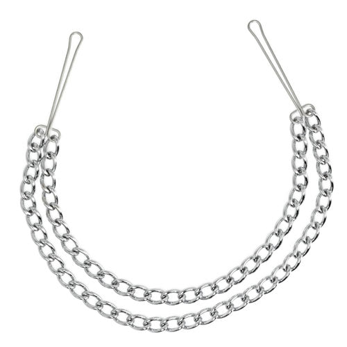 Silver Nipple Clamps With Double Chain on white background. image 1