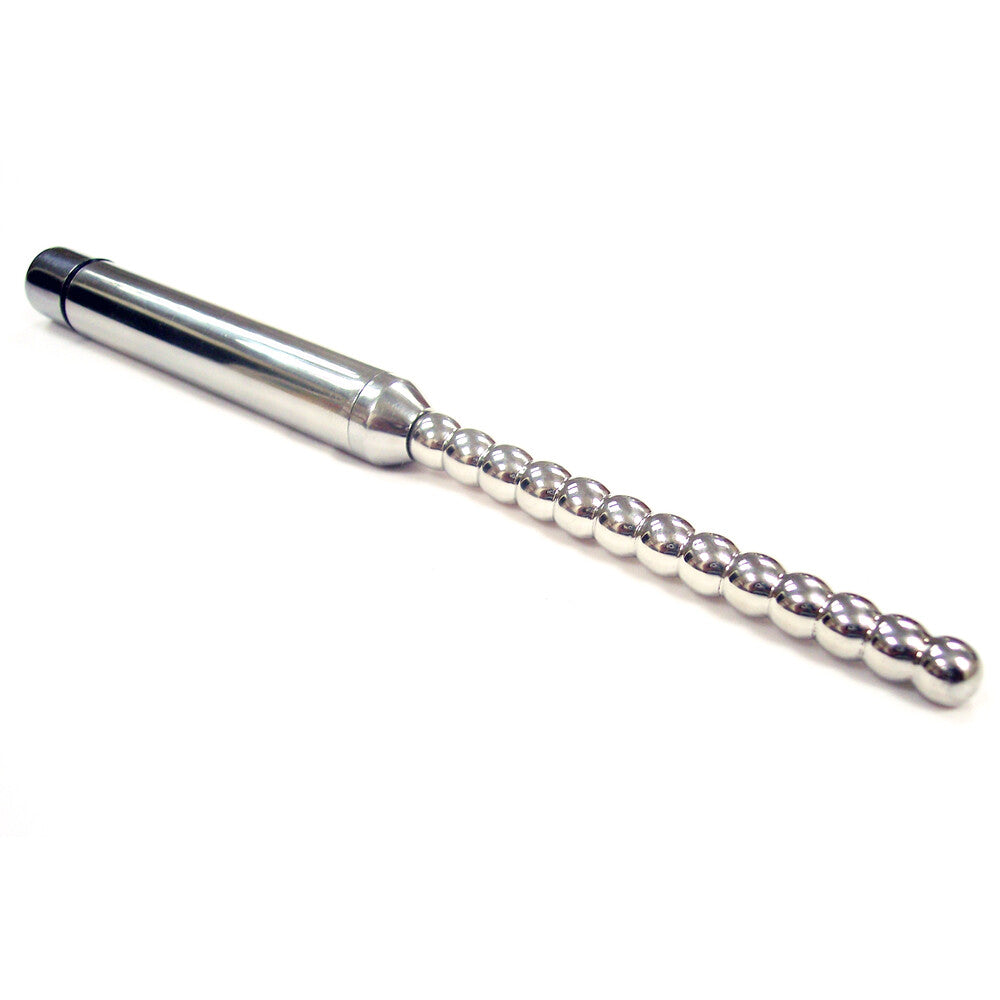 Stainless Steel Vibrating Ribbed Urethral Probe on white background. image 1