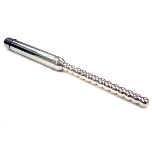 Stainless Steel Vibrating Ribbed Urethral Probe on white background. image 1