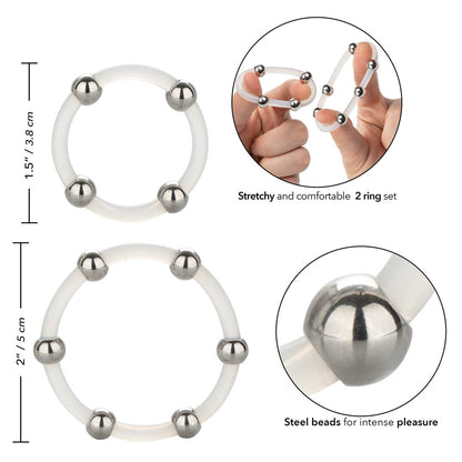 Steel Beaded Ring Set features on white background. image 2