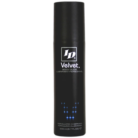 black bottle of ID velvet lubricant on white background. Image 1