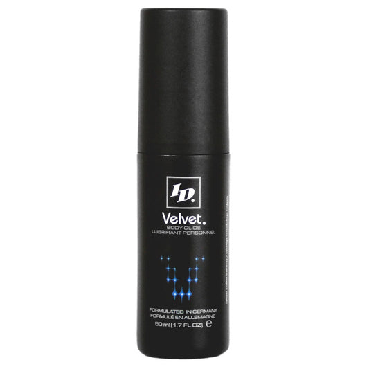 black bottle of ID velvet lubricant on white background. Image 1