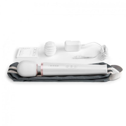 White Rechargeable Massager with charger on white background. image 3