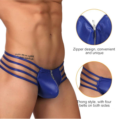 man wearing Blue Men's Strappy Thong on grey background. image 3