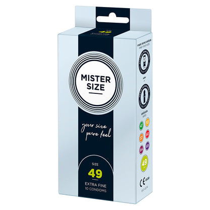 front side of packaging on mister size condoms on white background. image 1