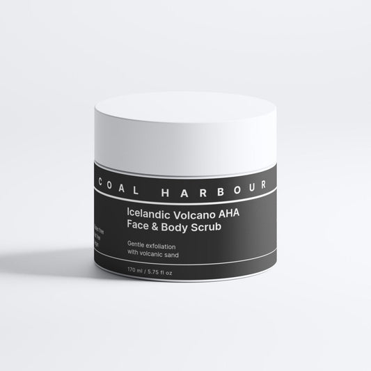 Jar of Coal Harbour Icelandic Volcano AHA Face & Body Scrub on a white background