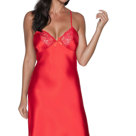 lady wearing a knee length nightgown on white background.