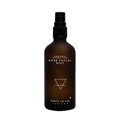 Brown bottle of Rose Facial Mist with 'Earth to You' branding on a white background