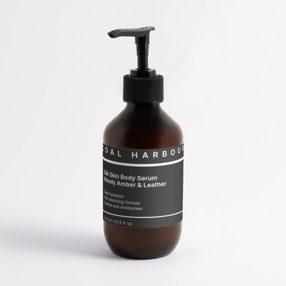 Brown bottle with black pump and label on a white background